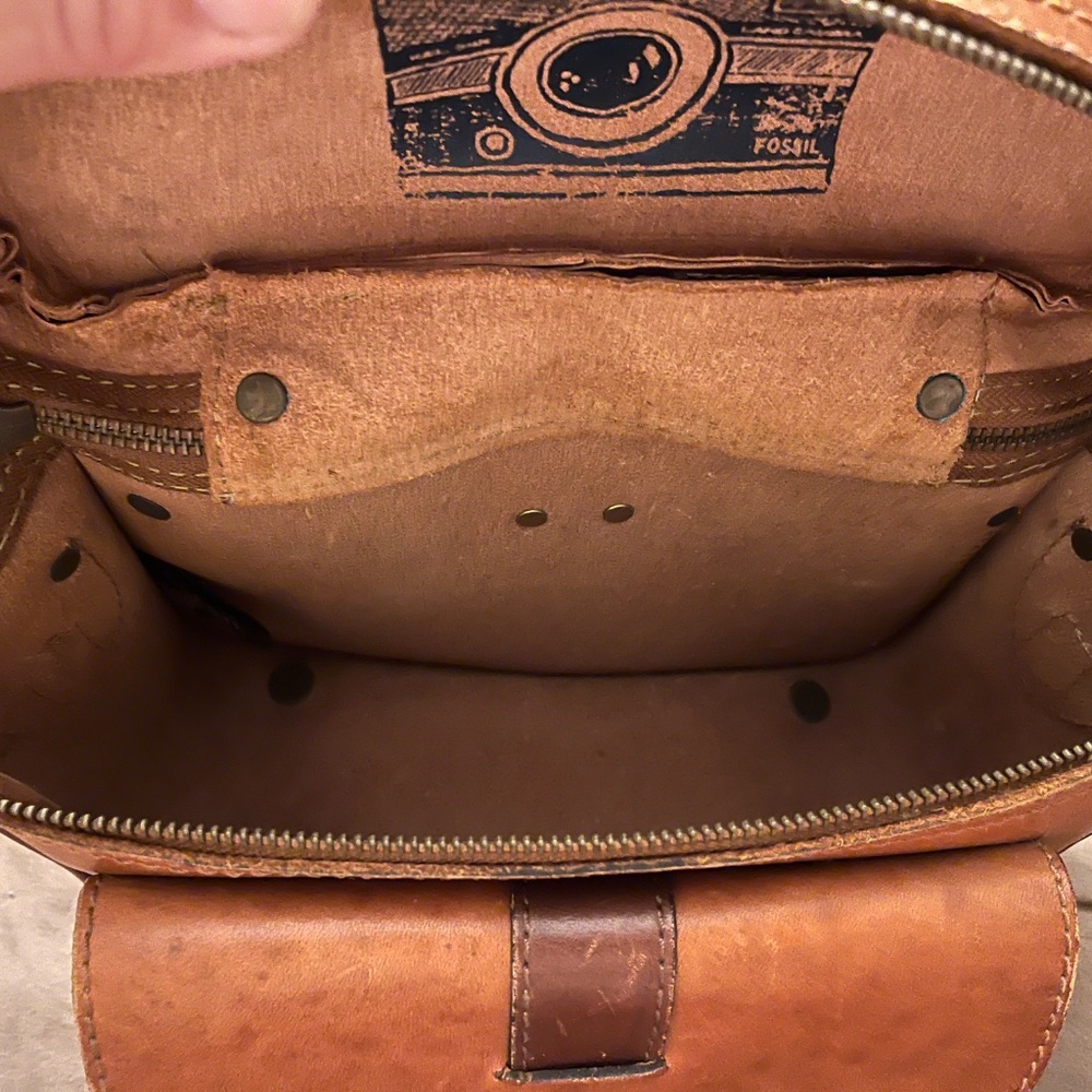 Vintage Fossil Brown Leather Crossbody Camera Box Bag Purse - Picture 4 of 8